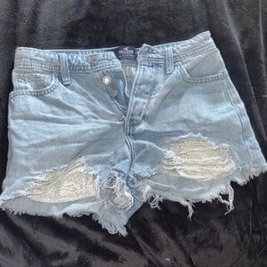 Hollister Women's Faded Blue Ripped Jean Shorts